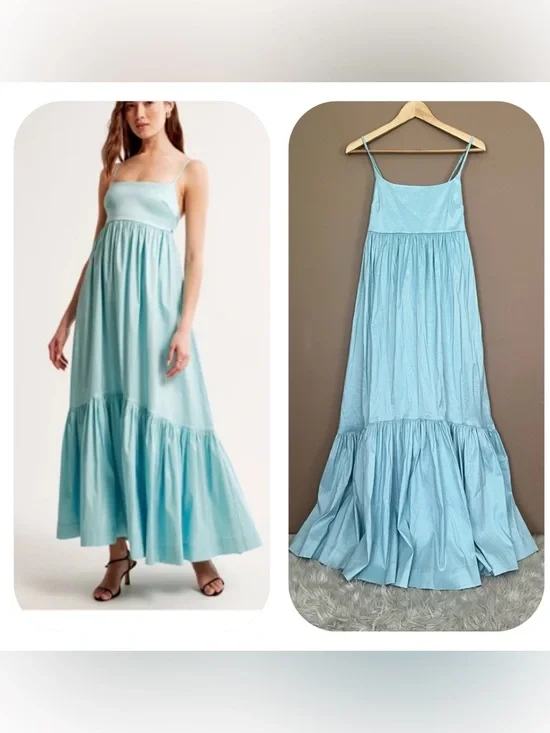 {Abercrombie & Fitch} Bow-Back Taffeta Maxi Dress in Blue - Womens Small - NWT