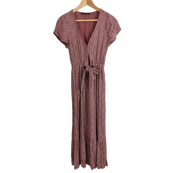 Abercrombie & Fitch Maxi Dress Size Small Tall Floral Tie Front V-Neck Short Sl