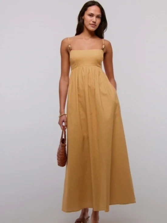 NWT Abercrombie & Fitch Linen Blend Mustard Maxi Dress with Adjustable Straps