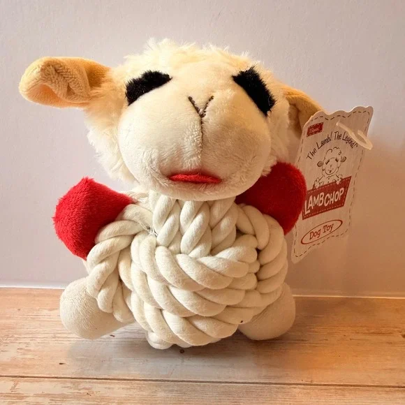 Multipet Lamb Chop Dog Toy Small White New Squeaky Plush Knotted Rope 71513