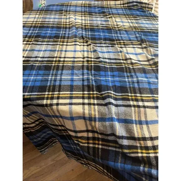 L.L. Bean Blue Plaid Wool Vintage Cabin Camp Cottage Blanket