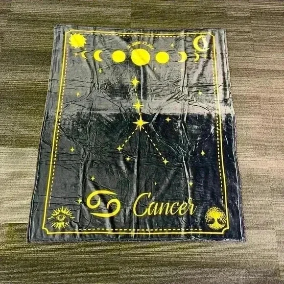 Cancer Zodiac Throw Blanket Gray Yellow 50