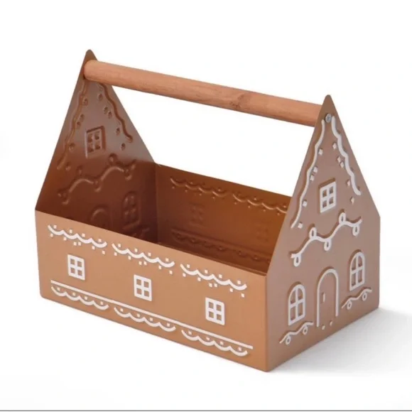 Target Bullseye Playground Christmas Brown Gingerbread House Metal Caddy Basket