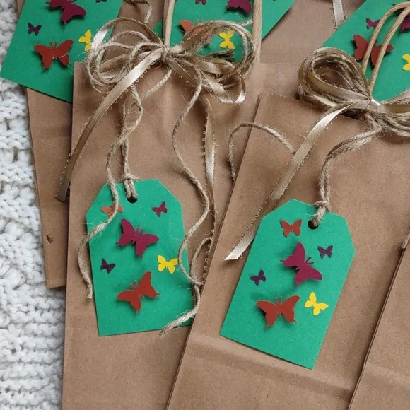 10 Handcrafted Gift Bags with 3D Butterfly Tags