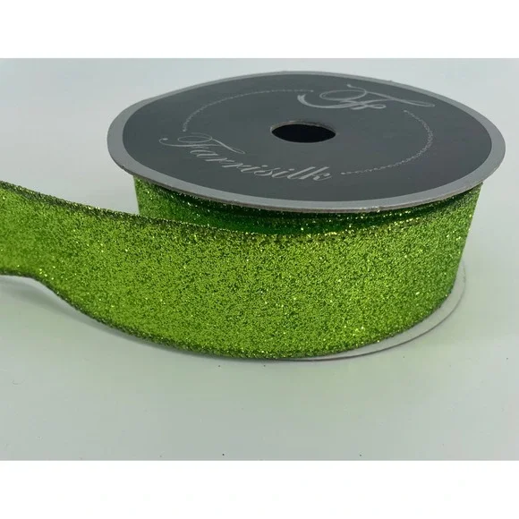 Farrisilk Diamond Dust Green Lime Glitter Ribbon 1.5