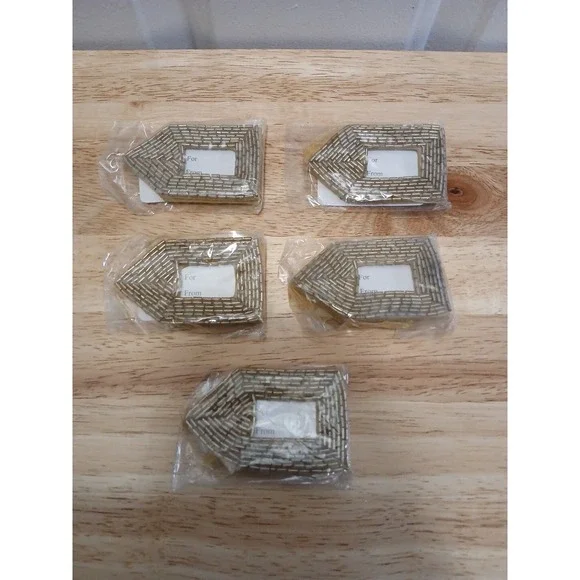 5 Gold Beaded Gift Tags Mini Frames Christmas Present Holiday Gift Hallmark