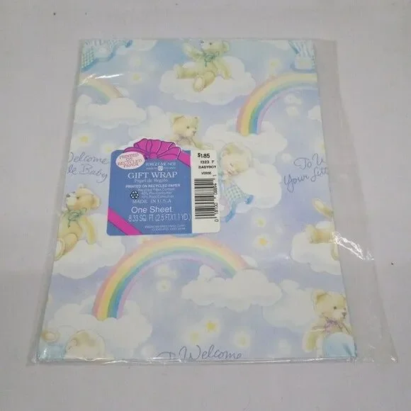 Vintage American Greetings Baby Boy/Teddy Bear Gift Wrap Sheet-1323F-Shower-NEW