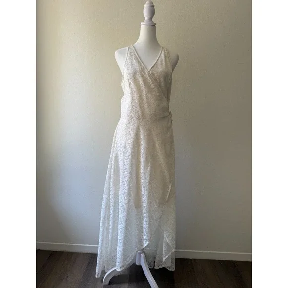 Abercrombie &‎ Fitch White Lace Wrap Maxi Dress Women L Boho Bridal RN75654