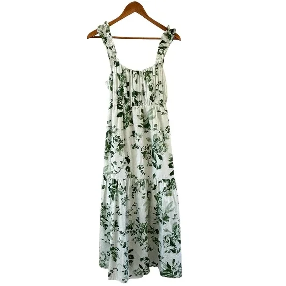 Abercrombie & Fitch Bow Back Floral Tiered Maxi Womens M Green Ruffle Boho NWT