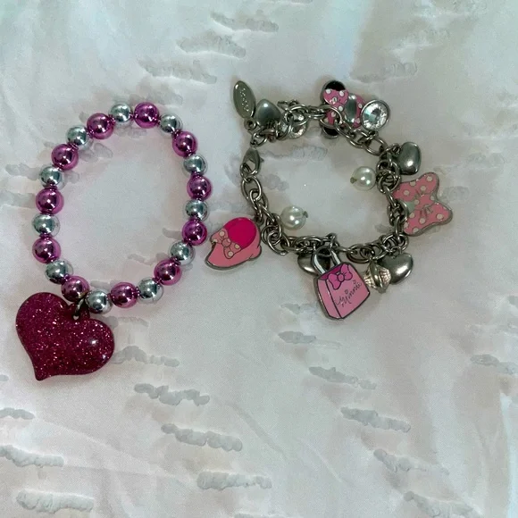 EUC Girls Bracelet Set Minnie Mouse & Sparkly Heart