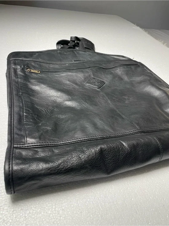 Black Leather Laptop Briefcase with Front Zip Pocket - Unbranded