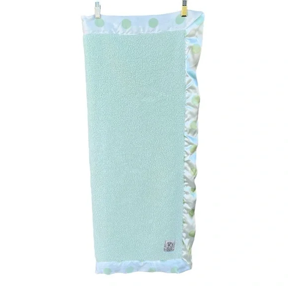 Little Giraffe Mint Green Chenille Baby Blanket Polka Dot Satin Trim 31x37 GUC