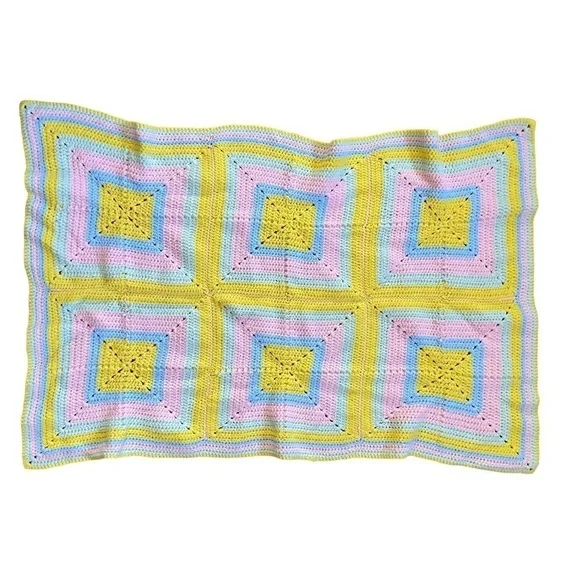 Afghan Crochet Throw Blanket Raised 3D Square Blanket Handmade Pastel Rainbow