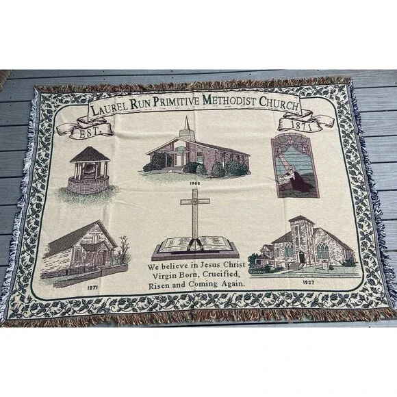 VTG Mill St Design Christian Tapestry Throw Blanket Laurel Run Methodist Church