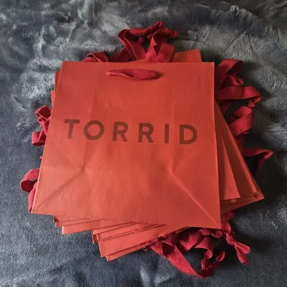 (15) TORRID Shopping Bags, About 9.5 X 10 X 5“ Paper Tote, Ribbon Handles, Red