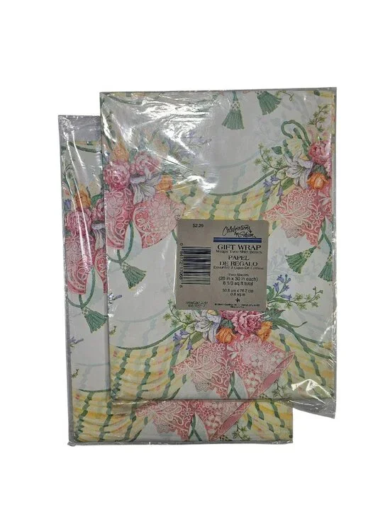 Celebrations By Gibson Set of 2 Vintage Wedding Bells Gift Wrap 4 Sheets 20x30