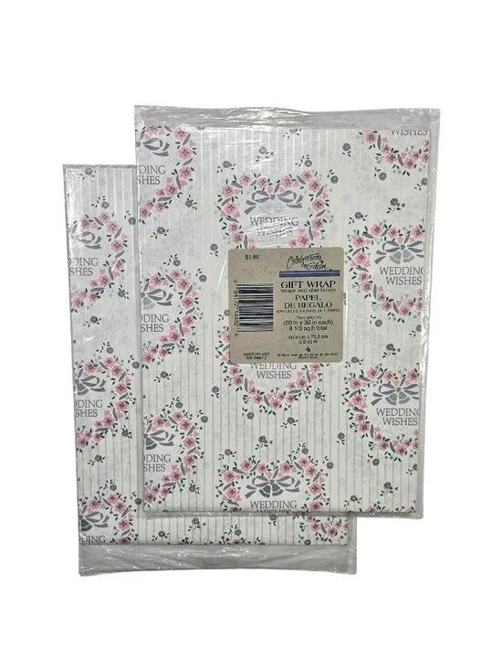 Celebrations By Gibson Set of 2 Vintage Wedding Wishes Gift Wrap 4 Sheets 20x30