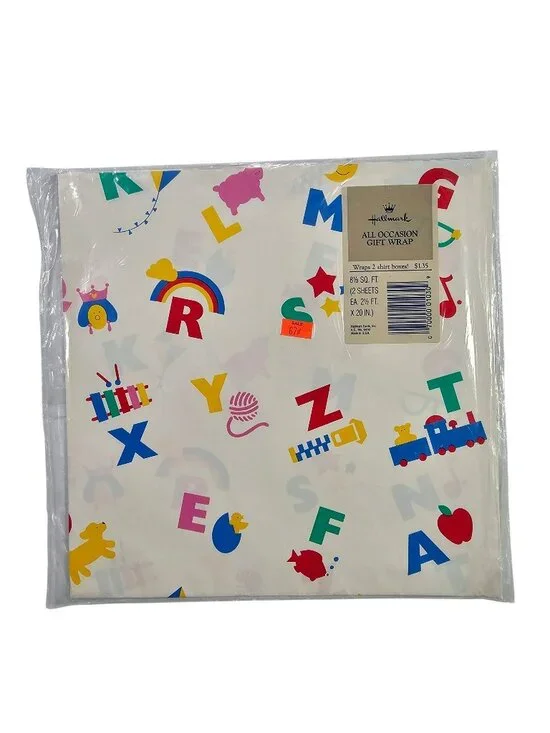 Hallmark Vintage All Occasion Gift Wrap Alphabet & Shapes 2 Sheets 8.3 Sq Ft