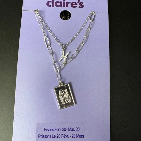 NWT Claires Silver Pisces Zodiac Layered Set of 2 Necklaces February‎ March Gift