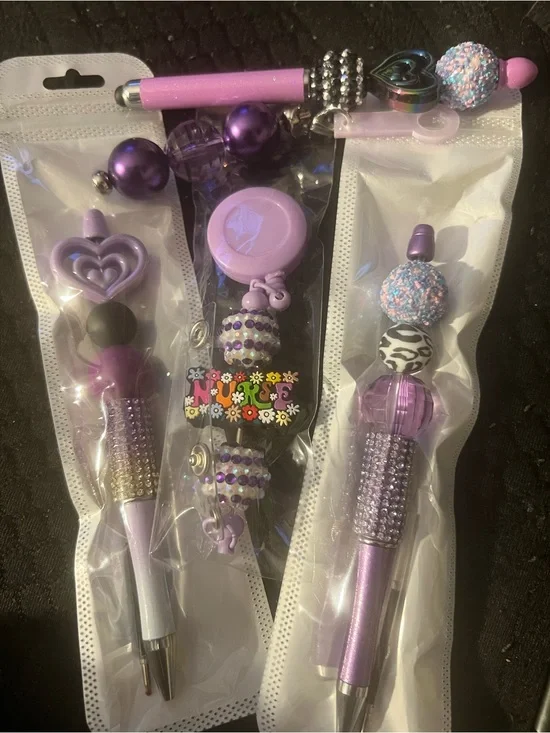 Purple Beaded Kids Pen Set with Charms