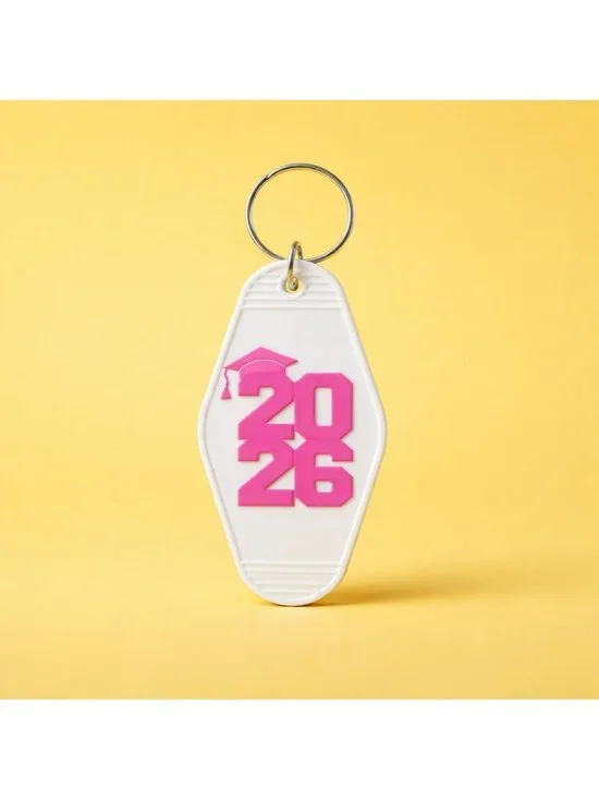 Graduation Year 2026 Pink & White Retro Motel Keychain