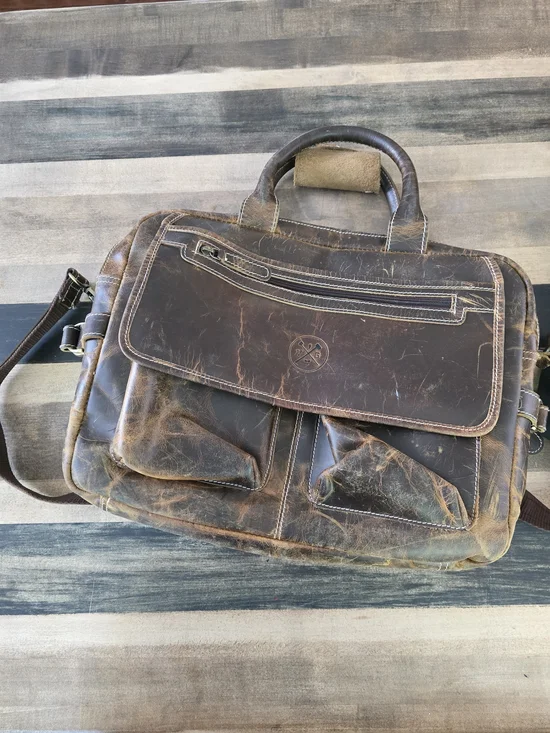 Vintage Gentleman Brown Leather Messenger Bag for Men