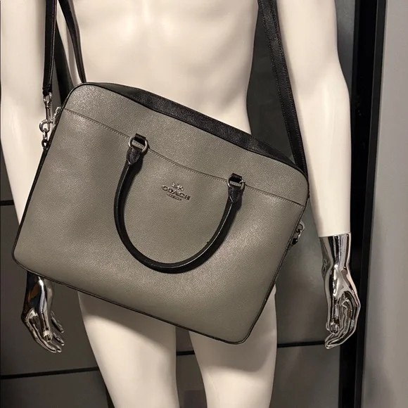 Coach Gray and Black Leather Convertible Laptop Satchel