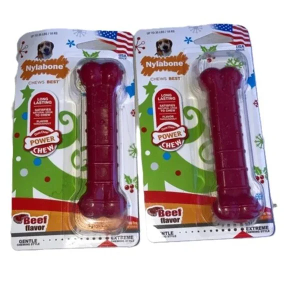 NYLABONE Power Chew Medium Beef flavor Red Chew Bones Set of 2