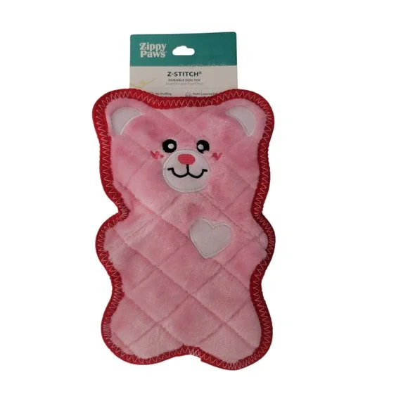 Zippy Paws Z Stitch Durable Pink Bear Dog Toy No Stuffing Multi Layered Fabric‎