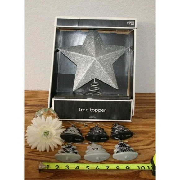 Target Silver Glitter Star Tree Topper Raiders Ornaments Christmas Decor Lot
