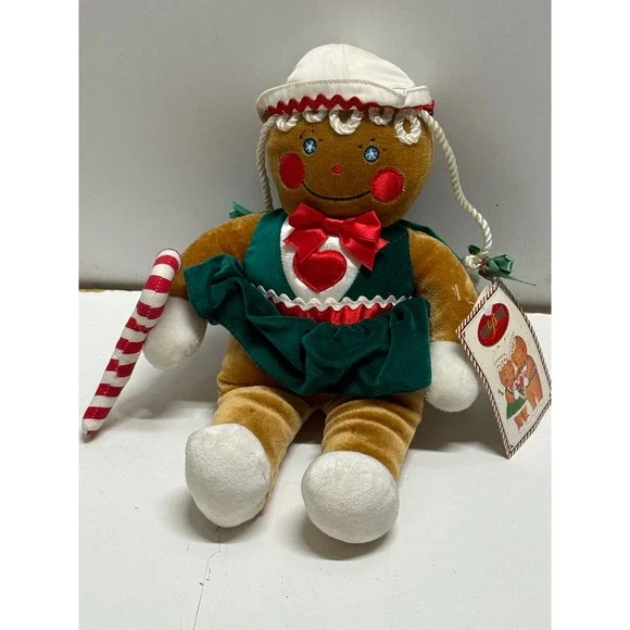 Vintage 1990 Target Gingerbread Girl Plush Christmas‎ Ornament Candy Cane NWT