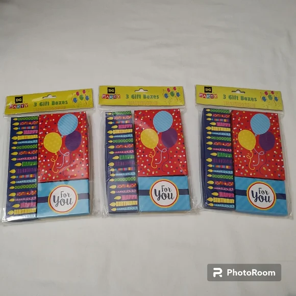 9pc Small Gift Box Birthday Candles Balloons For You 3pk of 3 Boxes Bundle NEW