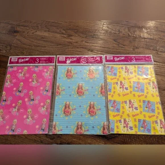 Vintage 1990s Barbie Themed Wrapping Paper lot 3 Packs