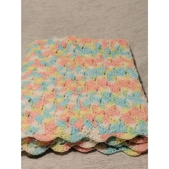 Vintage Afghan  Handmade‎ Crochet Throw Blanket multi colors 34x27in