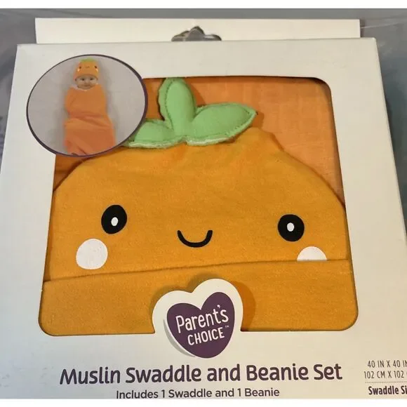 New In Package Baby Pumpkin Swaddle & Beanie Set Orange Gift‎ Set Thanksgiving