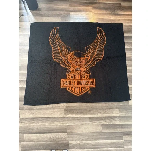 Vintage Harley Davidson Fleece Throw Blanket Biederlack Made in USA 54
