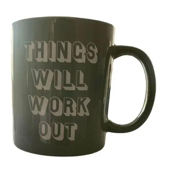 HOUSE OF JOR “things will work out” mug by Target olive green and white