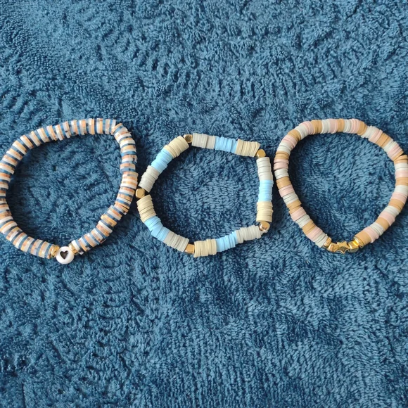 Blue and Tan Beaded Bracelet Set Natural Jewelry