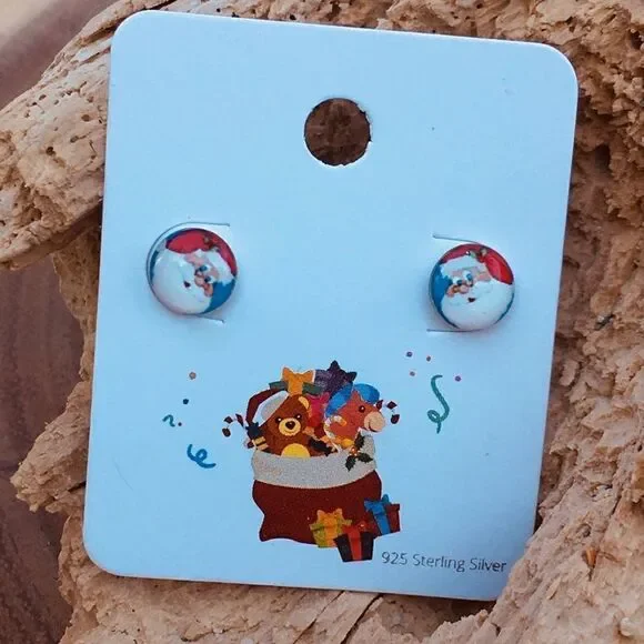 Sterling Santa button earrings