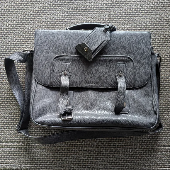Aldo Black Faux Leather Men's Unisex Laptop Bag Student Shoulder Messenger Tech