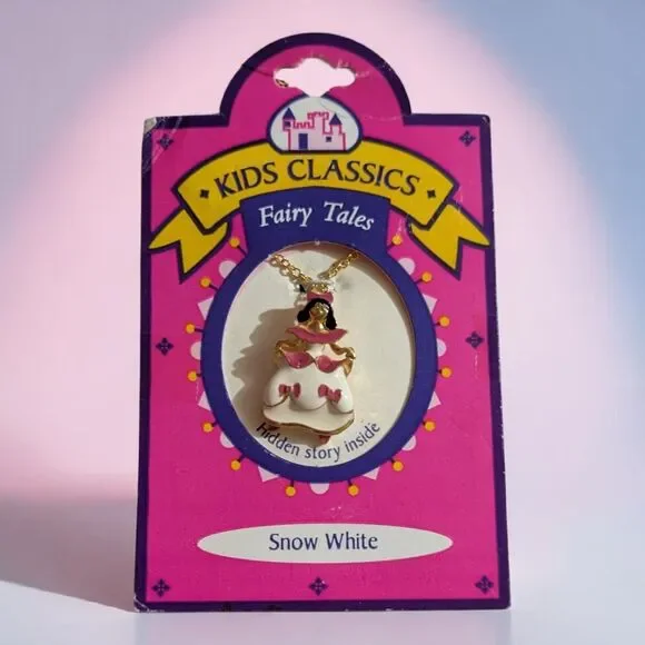 Vintage Kids Classics Snow White Necklace Fairy Tale Enamel Princess Pendant Y2K