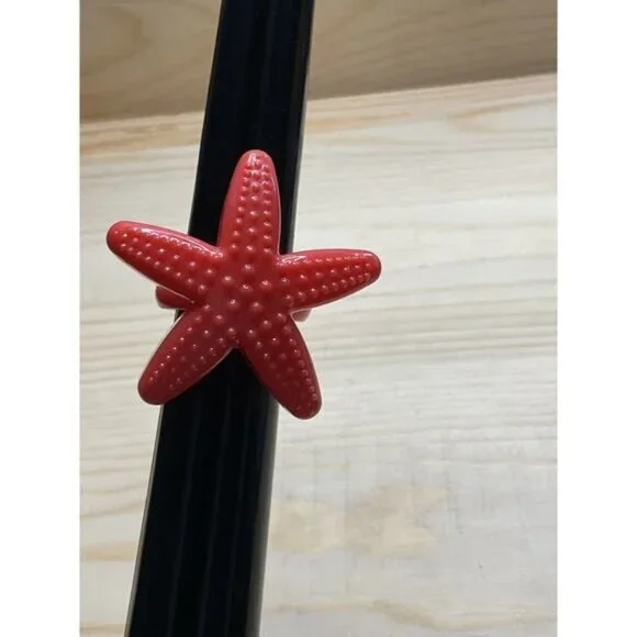 Red Starfish Ring Chunky Coastal Y2K Mermaidcore Statement Jewelry