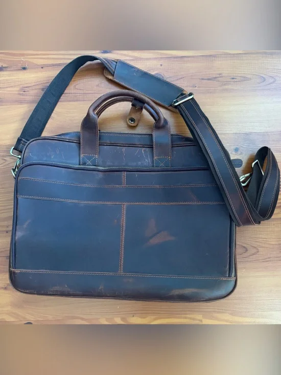 Classic Brown Leather Messenger Bag for Men - Adjustable Shoulder Strap