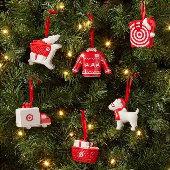 Ceramic Target Christmas Tree Ornament Set 6pc Red/White - Wondershop NEW