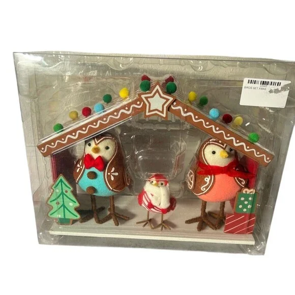 Target Wondershop 4pc Featherly Friends‎ Gingerbread Fabric Bird Figurine Set
