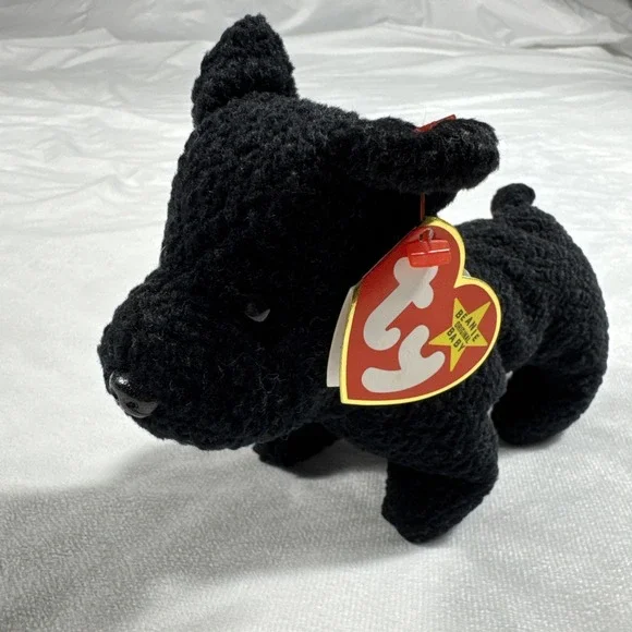 Beanie Baby Scotty the Black‎ Dog Ty Plush Toy with Heart Tag Collectible