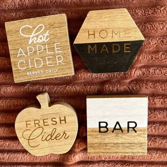 NEW Target Bullseye Fresh Cider Wood Signs Hot Cider Bar Homemade Set of 4 Signs