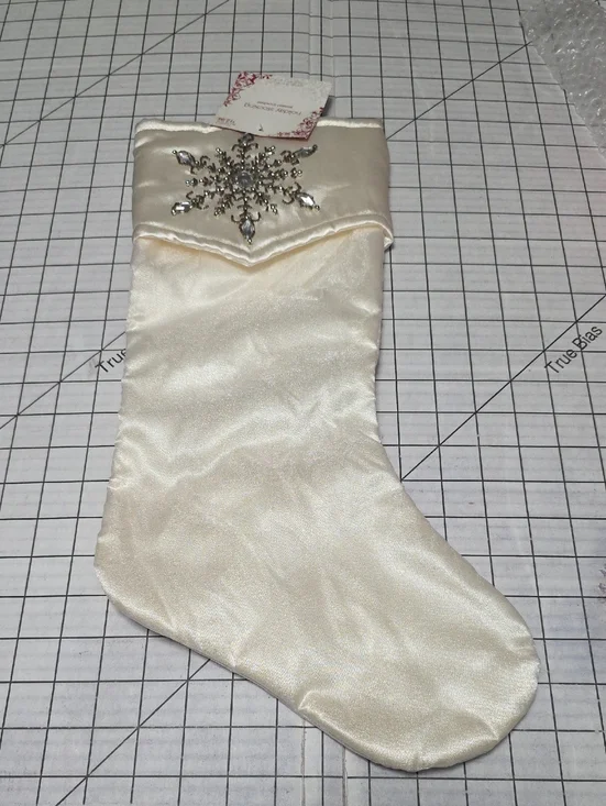 Target Cream Satin Holiday Stocking with Crystal Snowflake, NWT