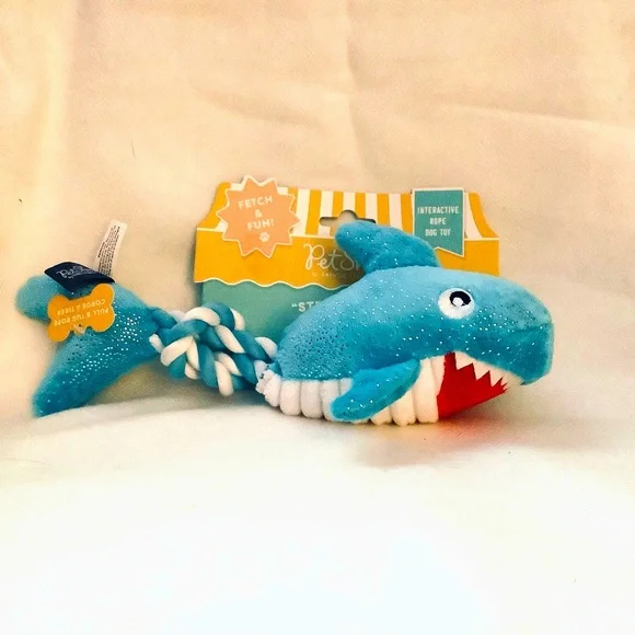 Pet Shop Stevey Shark Dog Toy Aqua-Blue Loud Squeaker, Crinkles & Tugs 4…
