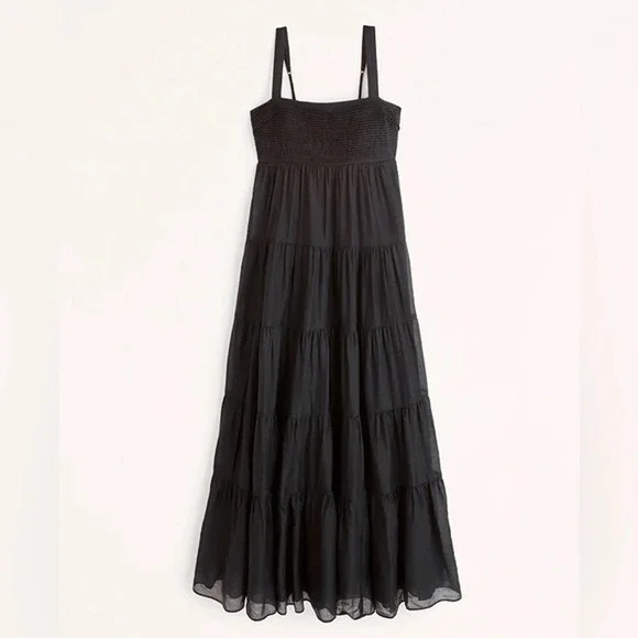 Abercrombie & Fitch Maxi Dress Black Flowy Summer Travel Beach Vacation